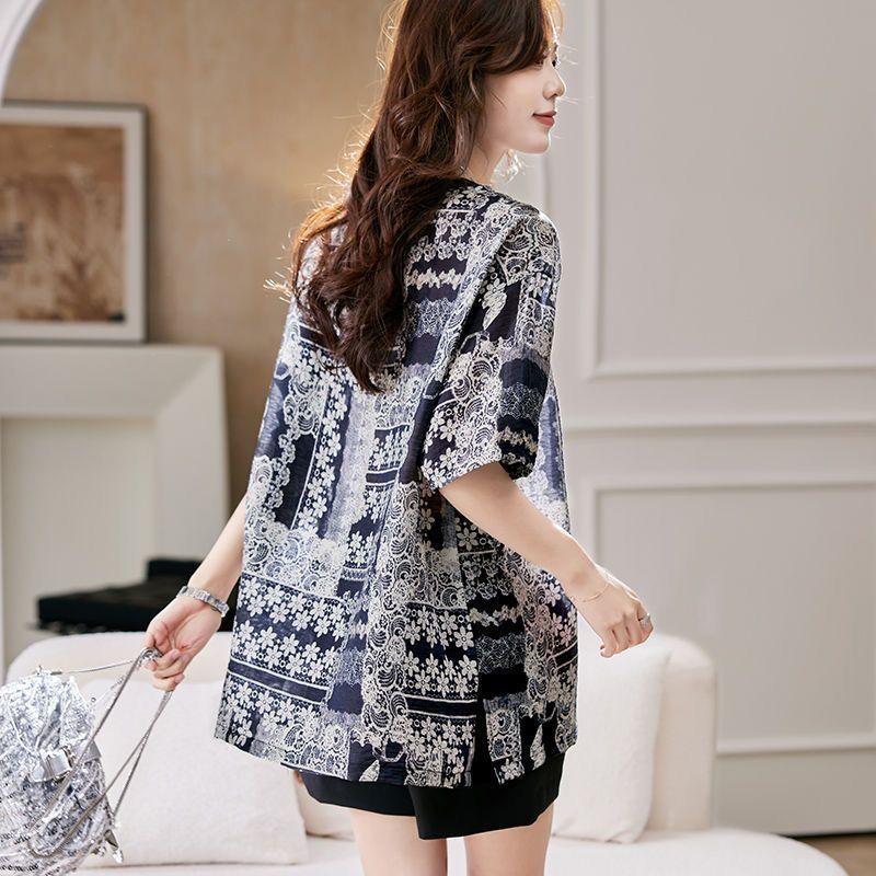 Round Neck Loose Print Short Sleeve Top Summer Korean Style Trendy Casual Versatile Shirt