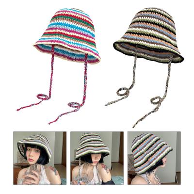 Crochet Bucket Hat for Woman Teenagers Outdoor Foldable Commute Fisherman Hat Wide Brim Spring Summer Anti-Uv Hat