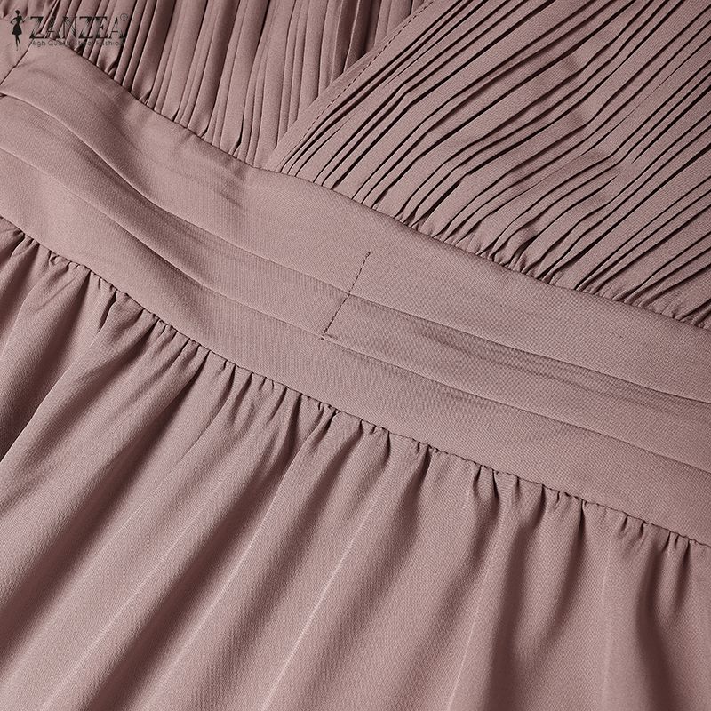 ZANZEA Muslim Casual Round Neck Long Sleeve Loose Women Long Dress