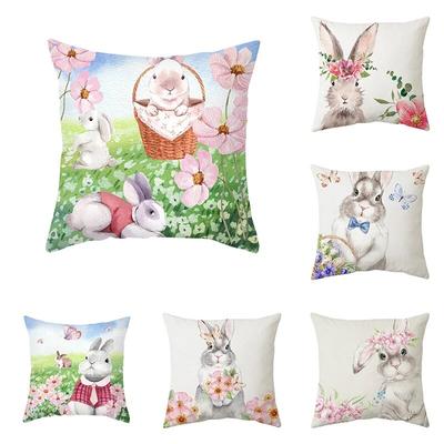 45x45cm Taies d'oreiller Série Imprimés Lapin Mignon Salon Canapé Siège de Bureau Voiture Coussin Lombaire Housse Décoration Maison