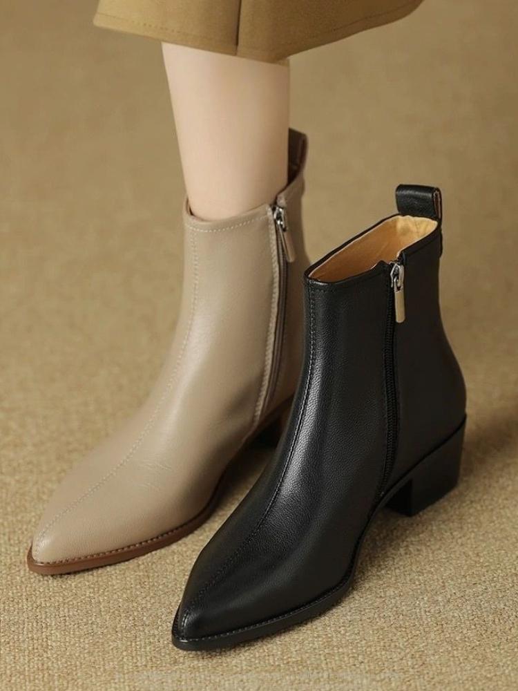 Fashion Plain Zip Female Short Shoes Leather Designer Luxury Hot Booties New Rock Fashion 2025 Autumn High Quality Women's Ankle Boots