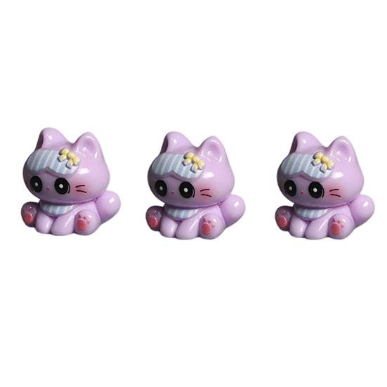 Noir Theory 3 Pcs Mini Resin Cat Figurines, Cartoon Miniature Kittens Animal Model for Fairy Garden, Moss Landscape, DIY Terrarium Crafts, Cake Topper фиолетовый