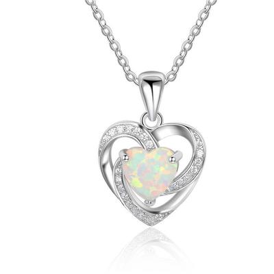 Boho Fashion Heart Shape Pendant Necklace Inlay Imitation White Opal Pendant Necklace for Women Girl Wedding Party Gifts
