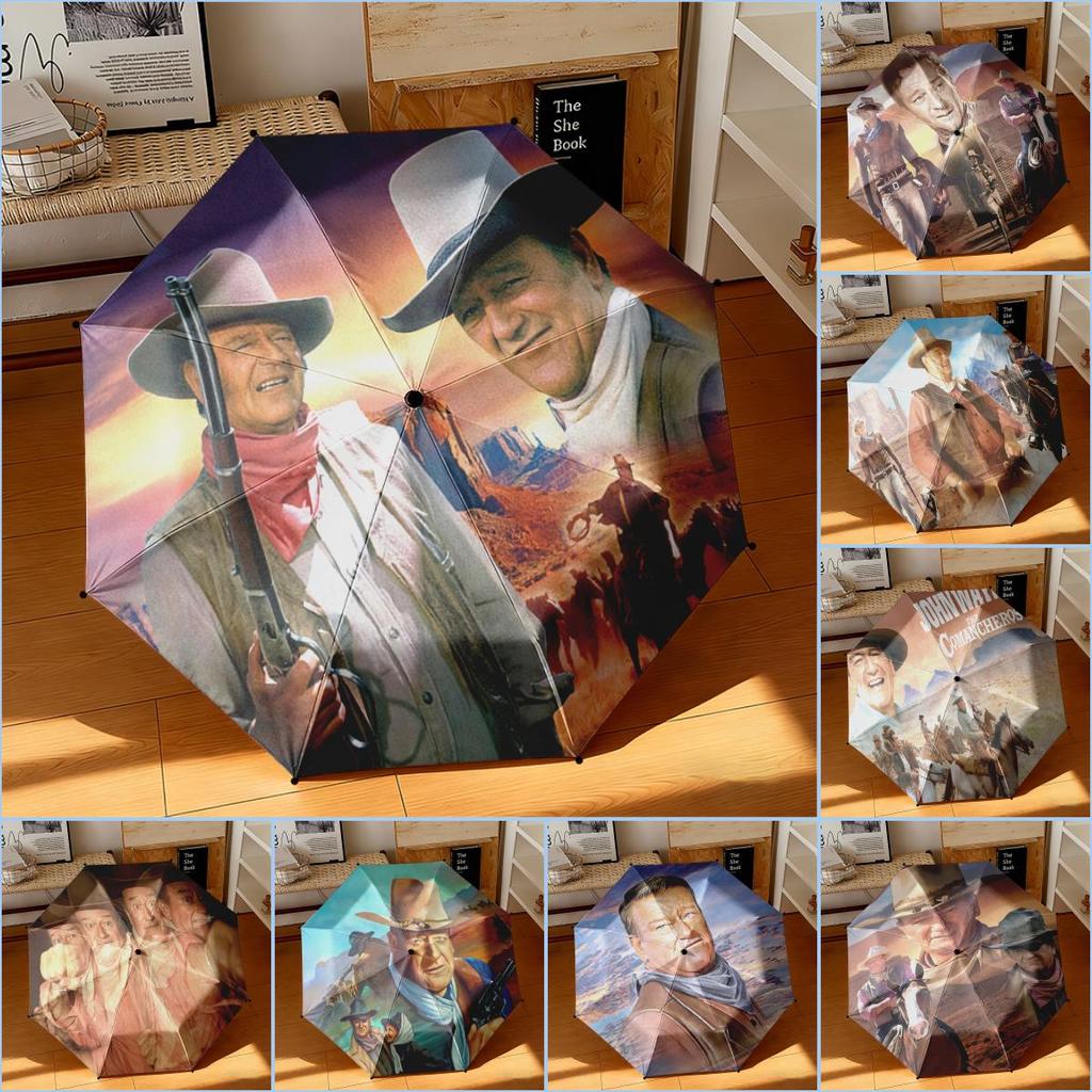 1pc John Wayne's Western Cowboy Trail Umbrella Portable Folding Umbrella Iron Frame Hole Bone Structure Outdoor Home Umbrella