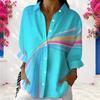 Women Plus Size Collared Long Sleeve Colorful Swirl Print Button Front Shirt