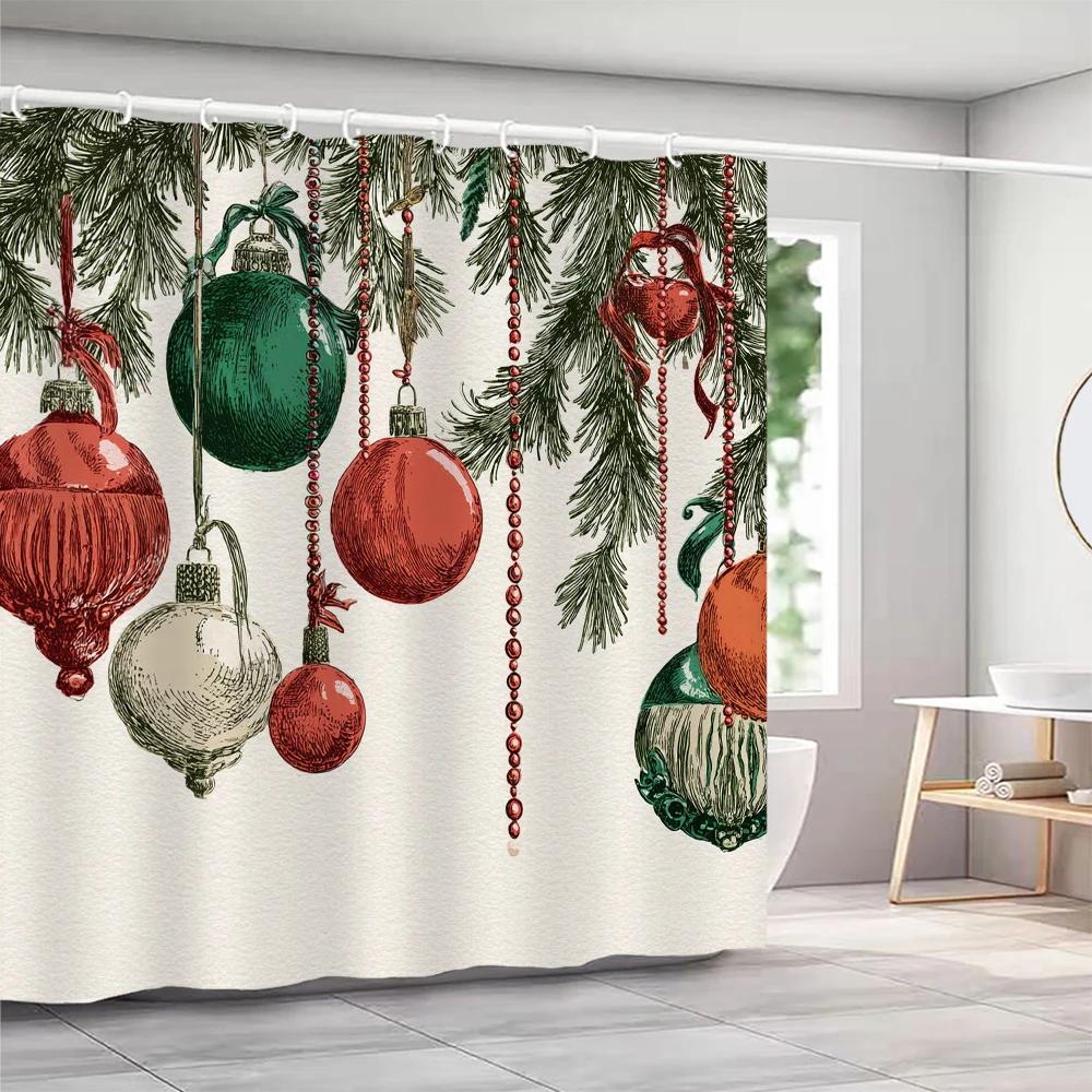 GAEChristmas Shower Curtains with hooks Christmas tree and bells Shower Curtain Polyester Bathroom Curtain home Decor Curtain