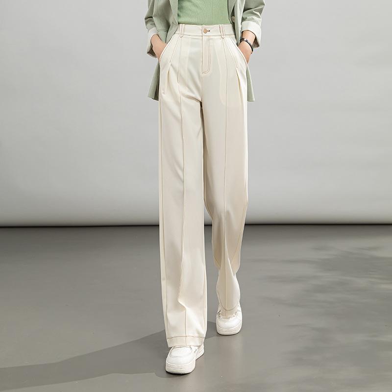Spring and summer versatile drape pants popular bright line design high waist wide leg pants women's thin Fang denim line straight pants