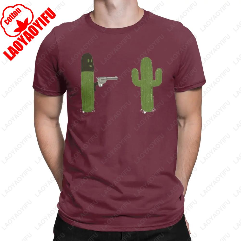 Vtipná kaktusová trička s pistolí pro muže, bavlněná trička s kulatým výstřihem, krátkým rukávem, letní, unisex, potištěná trička