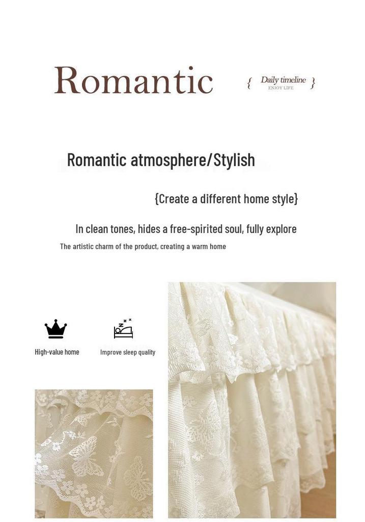 European Style Lace Trim Bed Skirt: Anti-slip, Single Piece Cover for 1.5m-2.2m Beds