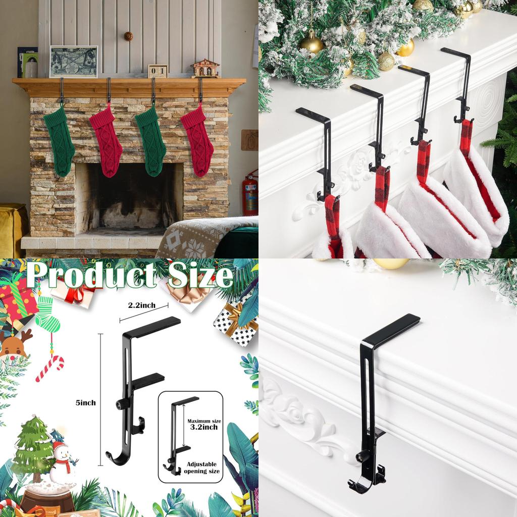 Christmas Sock Holder With Adjustable Non Slip Metal Hooks For Fireplace Decor