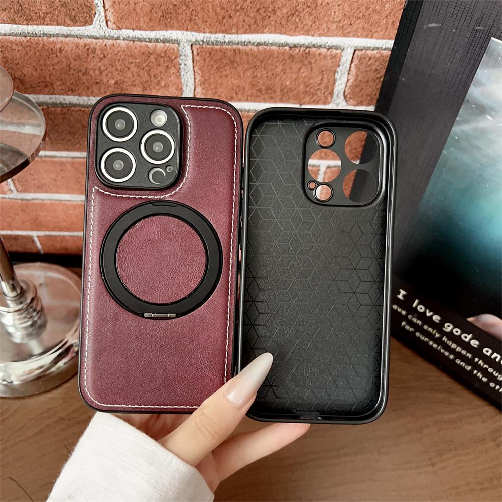 For Magsafe Magnetic  Leather Phone Case For iPhone 17 16 15 14 Pro Max 11 12 13 17Air Plus Matte Stand Holder Back Cover