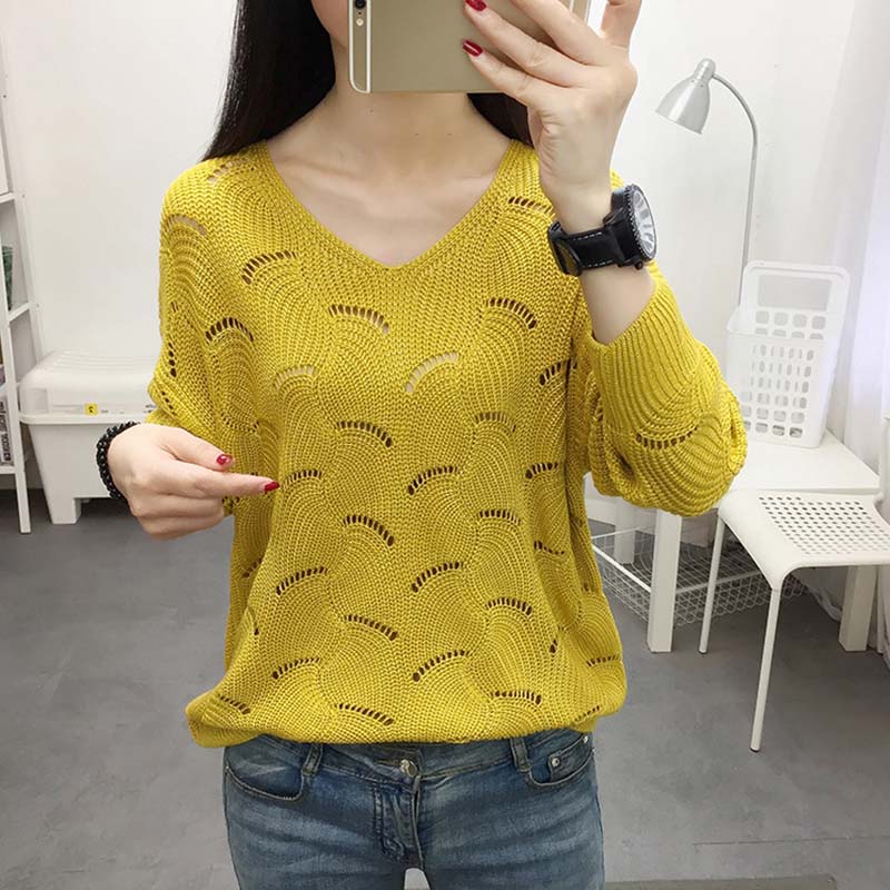 

Ажурная трикотажная блузка, трикотажный пуловер, женское базовое пальто, свитер, прозрачное платье, свободный крой с тонким свитером, милый XL жёлтый