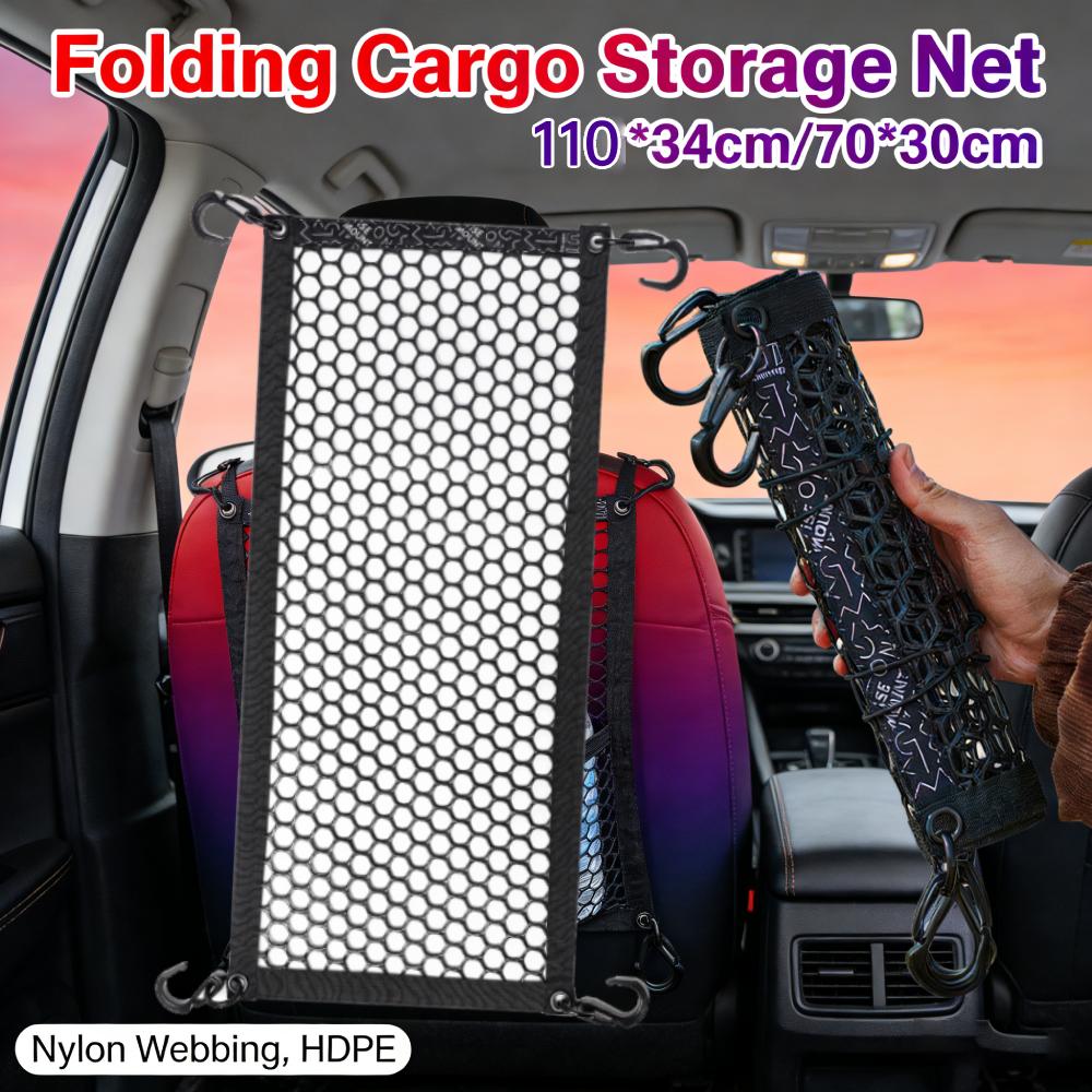 Tasche a Rete Portaoggetti per Auto con Ganci Rete a Nido d'Ape Arrotolabile Organizer Portatile per Auto SUV Camper 110x34cm/70x30cm