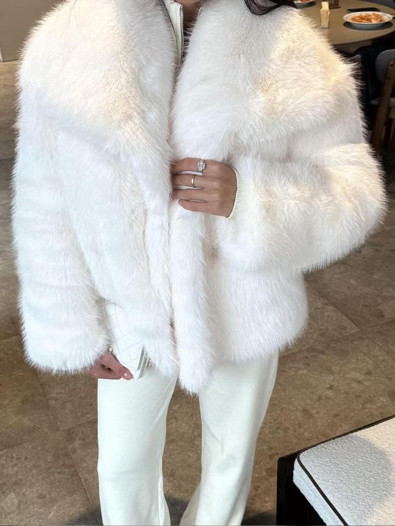 Women's Cross-Border Faux Fox Fur Coat - Plush, Regular Style