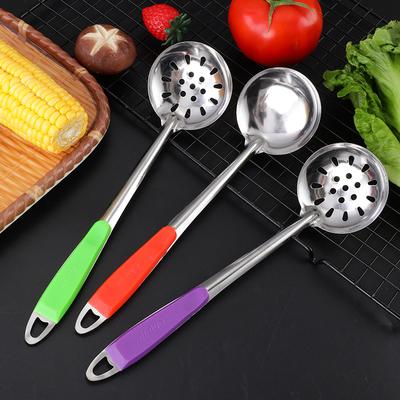 Kitchen Strainer Stainless Steel Spoon Cooking Colander with Plastic Anti-scald Handle Hot Pot Ladle Handing Hole Cookware