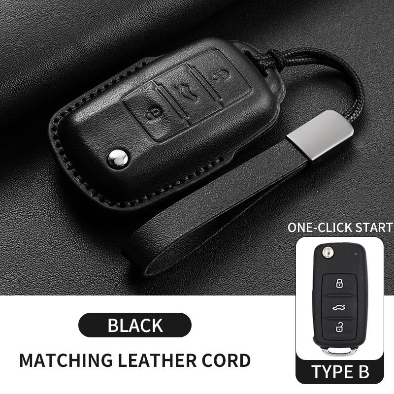 Leather Car Key Case Cover Shell Fob For Vw Volkseagen Passat B8 Magotan For Skoda Superb A7 Kodiaq Seat Protected Keychain Bag