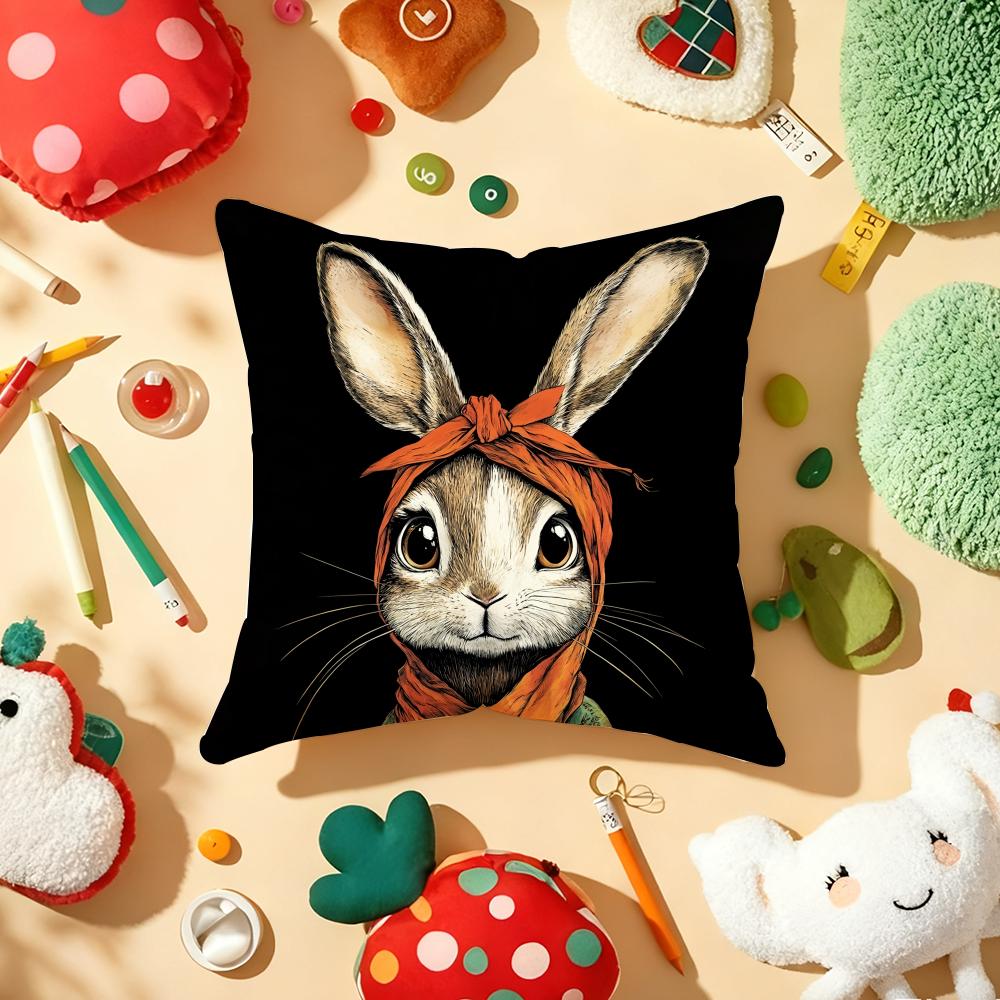 Süßer Hase Kunst Kissenbezug Plüschstoff Weich Beidseitig Bedruckt Sofa Warm Winter Zuhause Kindergeschenk Kissenhülle