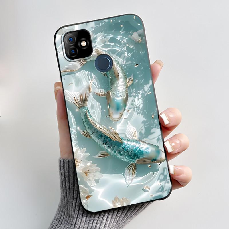 Bumper Soft Silicone Jelly Black Case For Itel P36 Play/Vision 1 Bright Aesthetic Sunset Starry Sky Painted Shockproof Cover