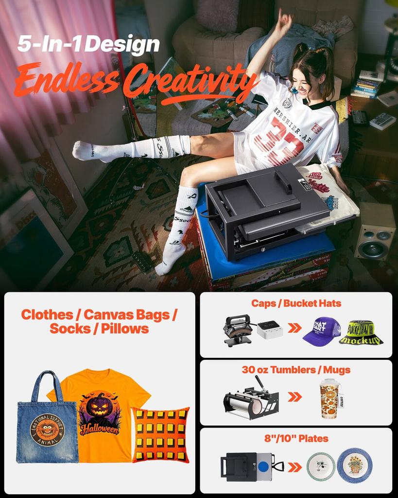 Hybrid Heat Press, 380 X 380 Mm, 5-in-1 Multifunction, Heat Up Fast and Even, All-New Patented Design, Easy To Control, Sublimation Press Machine for