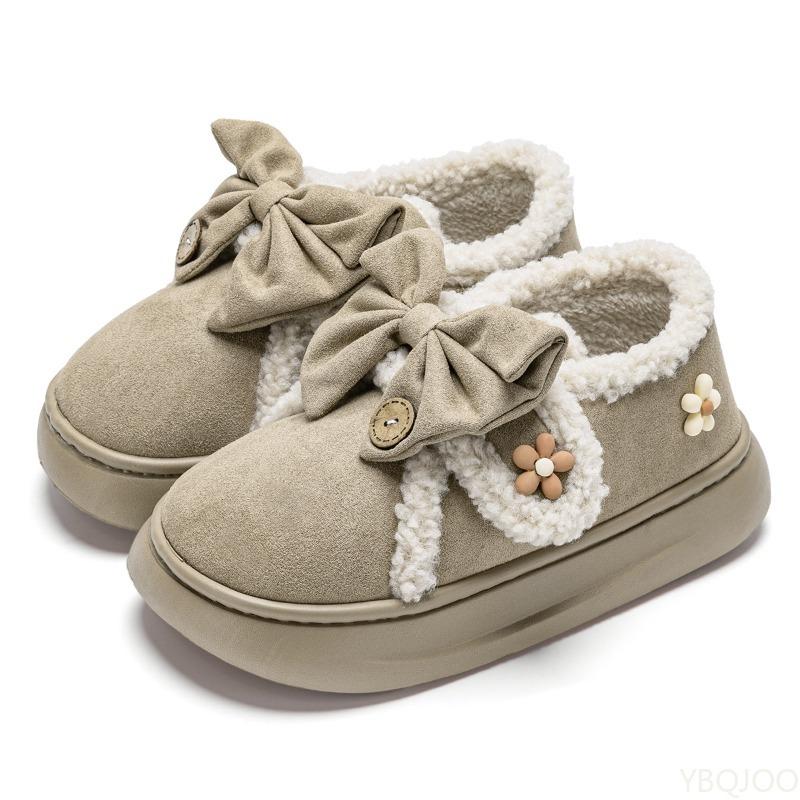 Fashion Winter Outerwear New Bow Bag Heel Women's Shoes with Velvet Warmth Simplicity Comfort Anti Slip Daily Casual Lazy Slippers