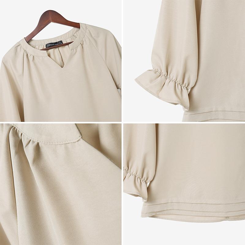 ZANZEA Women Casual V-Neck Solid Color Loose Long Sleeve Blouse