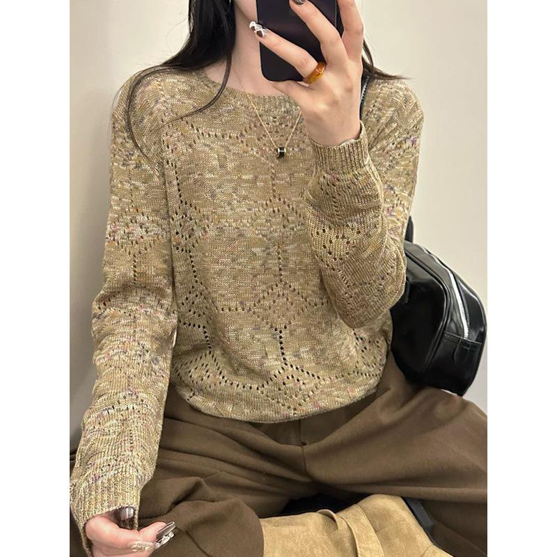 Women's 2025 Spring/Fall Cutout Knit Sweater - Fashionable Loose Fit