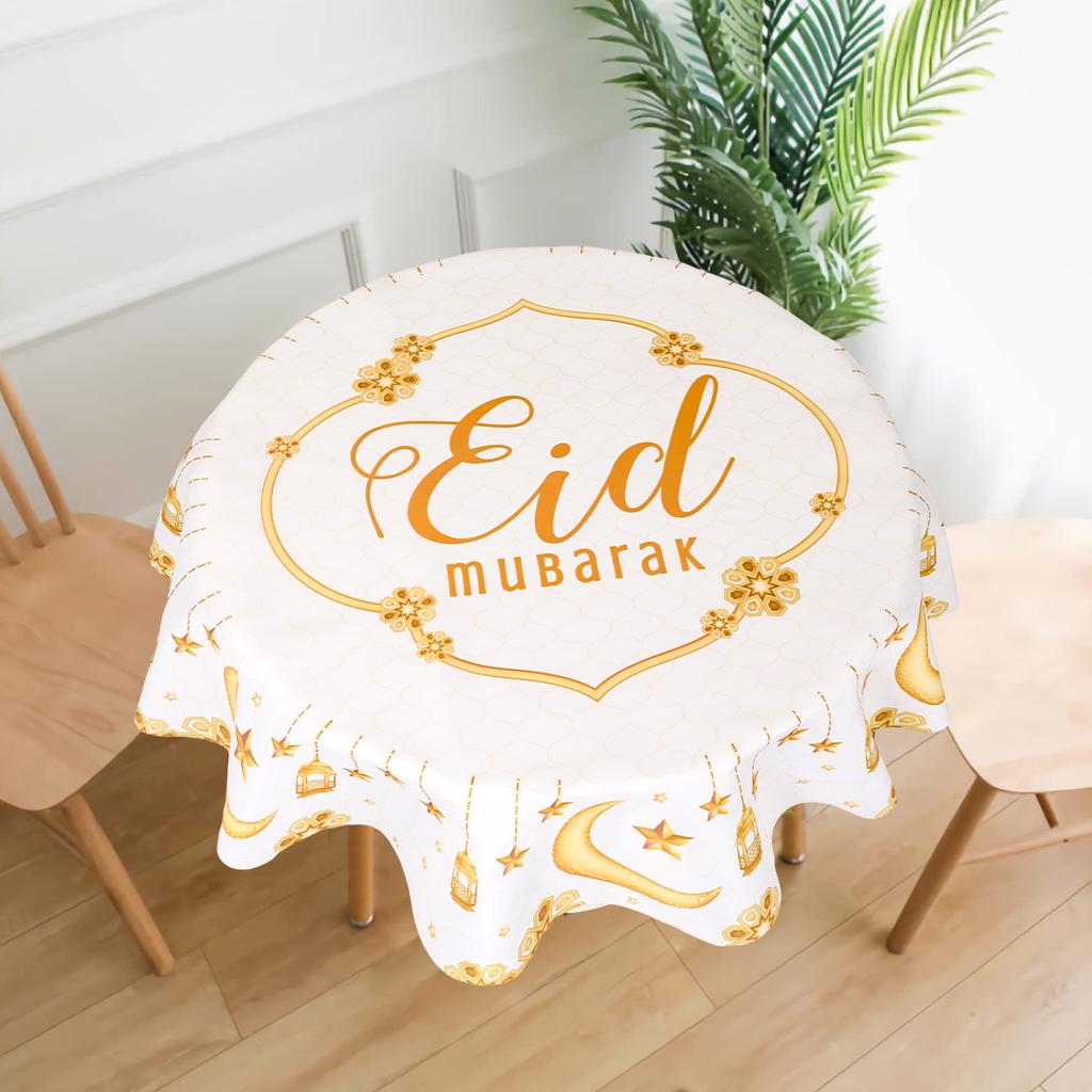 Ramadan Kareem Eid Mubarak Polyester Round Tablecloth Ramadan Decor For Home 2025 Islamic Muslim Party Supplies EID Al  Adha