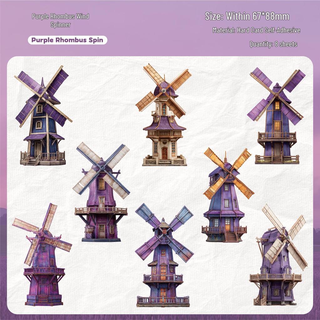 Retro Windmill Sticker Set - Pastoral Journal Decor, 6 Styles