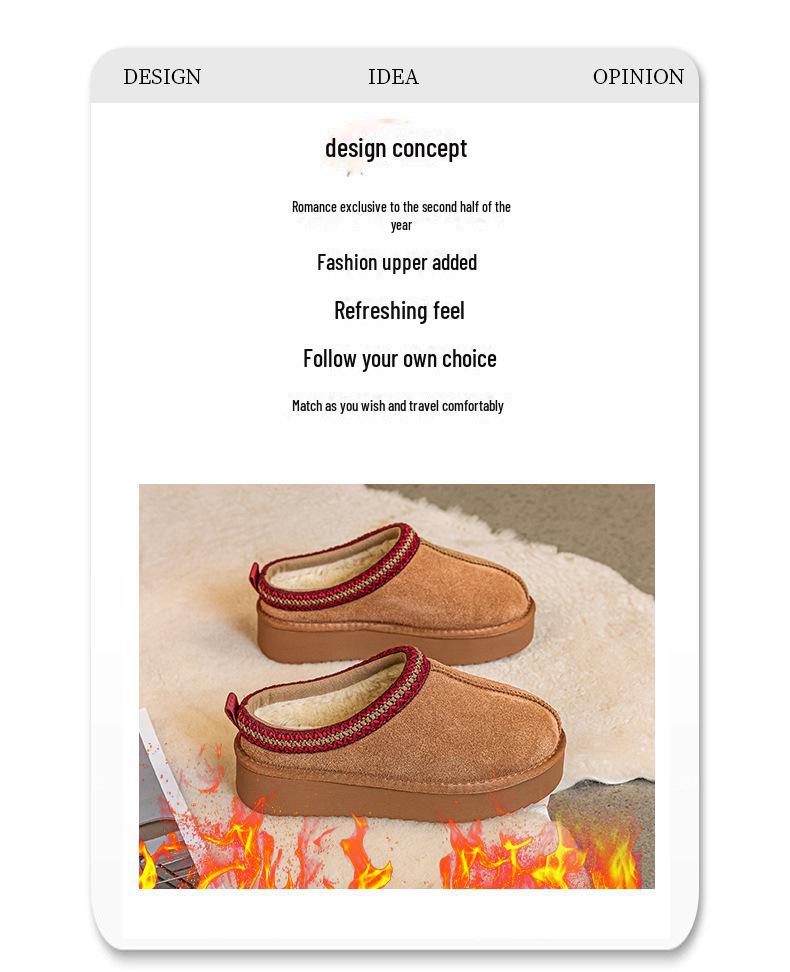 Women's Winter Ethnic-Style Fur Lined Leather Snow Boots with Thick Soles