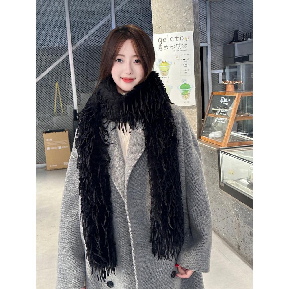Imitation Ostrich Tassel Versatile Spice Girl Plush Long Hair Scarf Encryption Premium Sense Thickened Warm Scarf Shawl