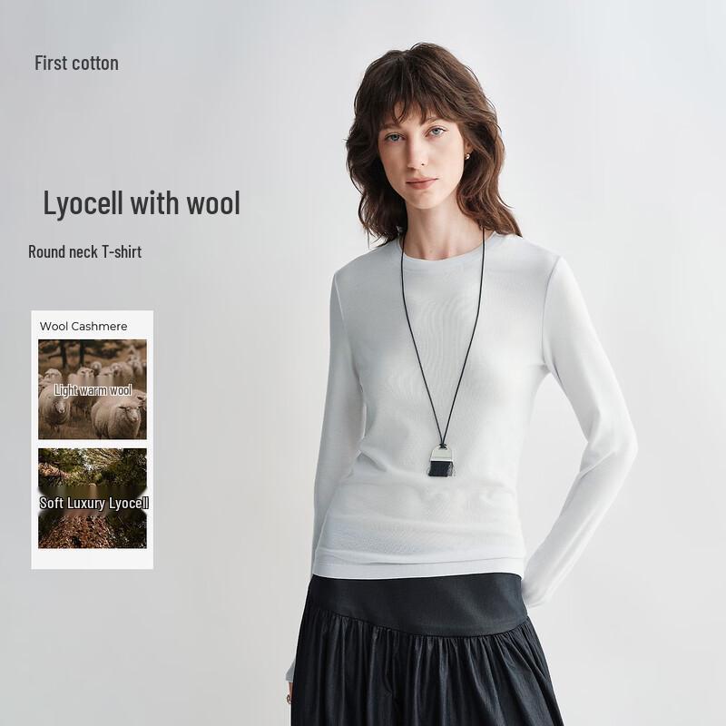 Chumian Lyocell Wool Blend Long Sleeve Crewneck Tee