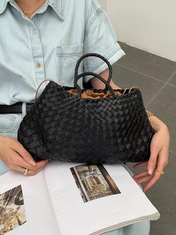 2024 Vintage Dámská Velkokapacitní Tkaná Kožená Nákupní Kabelka