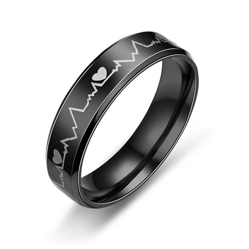 

Модные черные кольца из нержавеющей стали с электрокардиограммой и сердцебиением для мужчин и женщин, рок-кольцо, модные подвески, ювелирные изделия, подарок 12&No Engrave