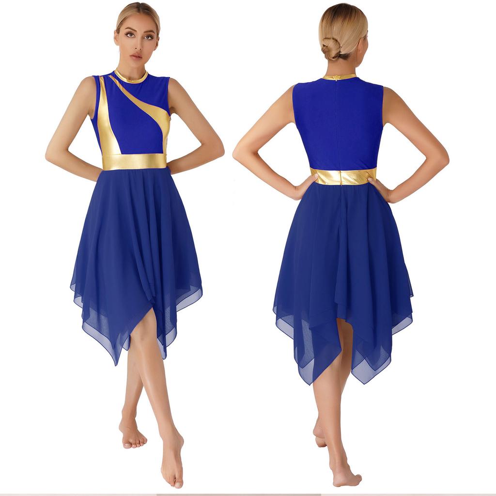 Traje de baile para mujer, vestido de baile de ballet lírico sin mangas con bloques de Color