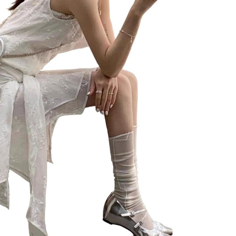 Ballet socks summer thin girl breathable mesh stacking socks calf white thin tube