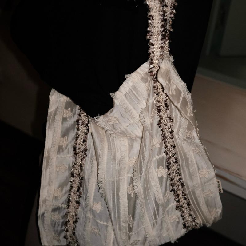 Early Spring Niche Design Flower Webbing Summer Canvas Large-capacity Single-shoulder Bag Portable Bag