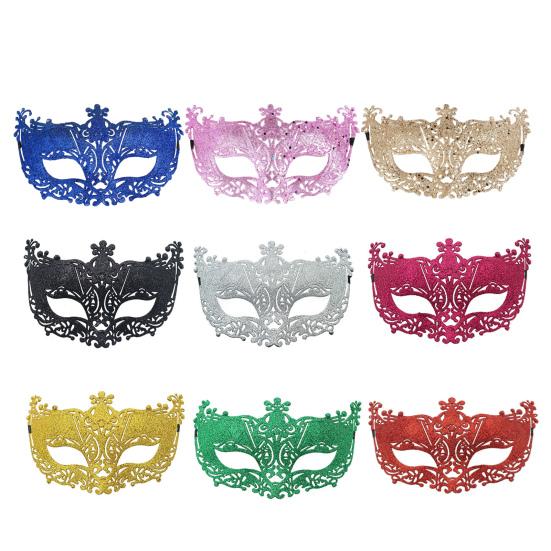 Masquerade Half Face Mask for Women Hollow Carving Glitter Party Mask Lightweight Comfortable Elastic Strap Halloween Costume Accessory