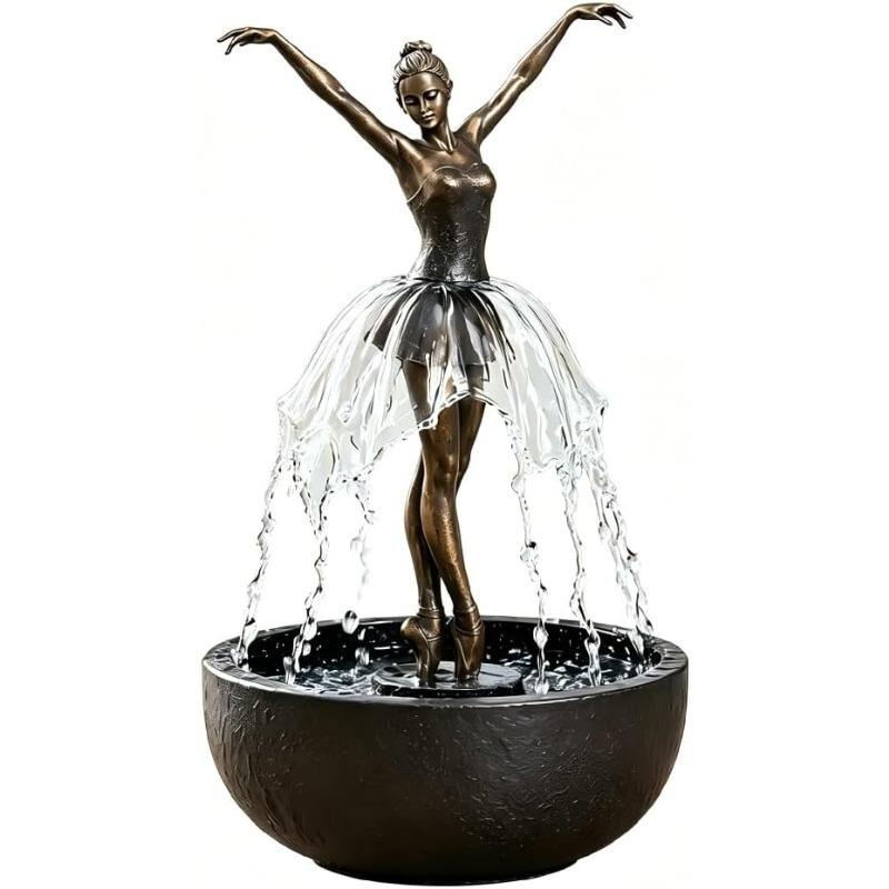 Elegante Ballerina Tischbrunnen, Mini Schreibtischbrunnen Skulptur, Wasserspiel mit automatischer Wasserzirkulation für Schlafzimmer Büro Schreibtisch Dekoration braun
