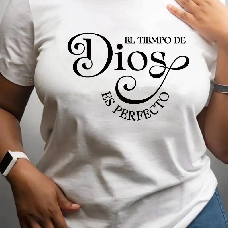 Women's Casual Short Sleeve Crew Neck T-Shirt Green Letter Print Top Regular Fit for Spring & Summer Graphic Text Tee