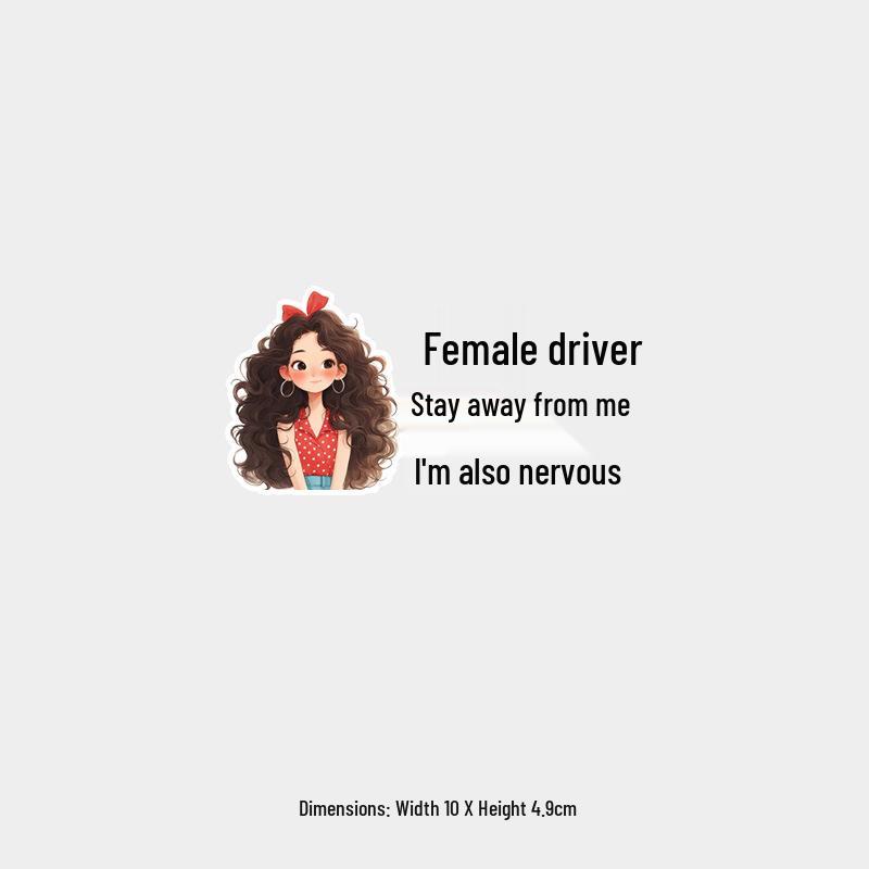 Curly-Haired Girl Sticker: Female Driver Warning - I Get Nervous Too