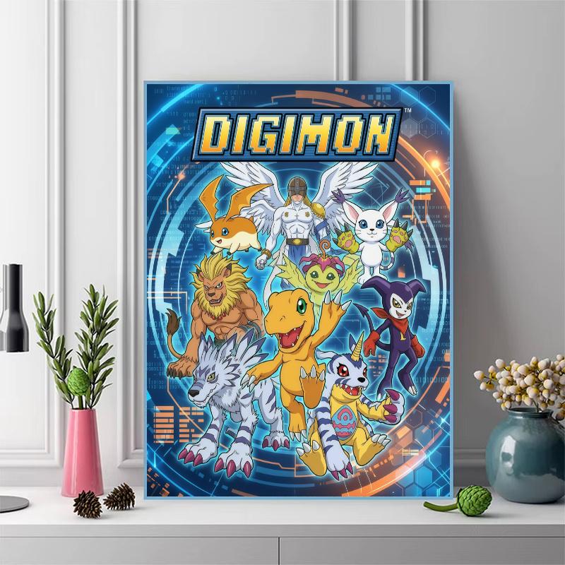 Digimon Adventure Group & Digital World Art Set Pattern 3pcs 100% Round Full Drill 5D DIY Diamond Painting Embroidery Cross Stitch Rhinestone Décor