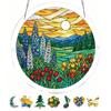 1Set/83pcs 18.8Cm Acrylic Jigsaw Suncatcher Puzzle, Lupine Tulip And Iris Flower Meadow Sun Catcher, Window Hanging Decor, Floral Stained Glass Acryli