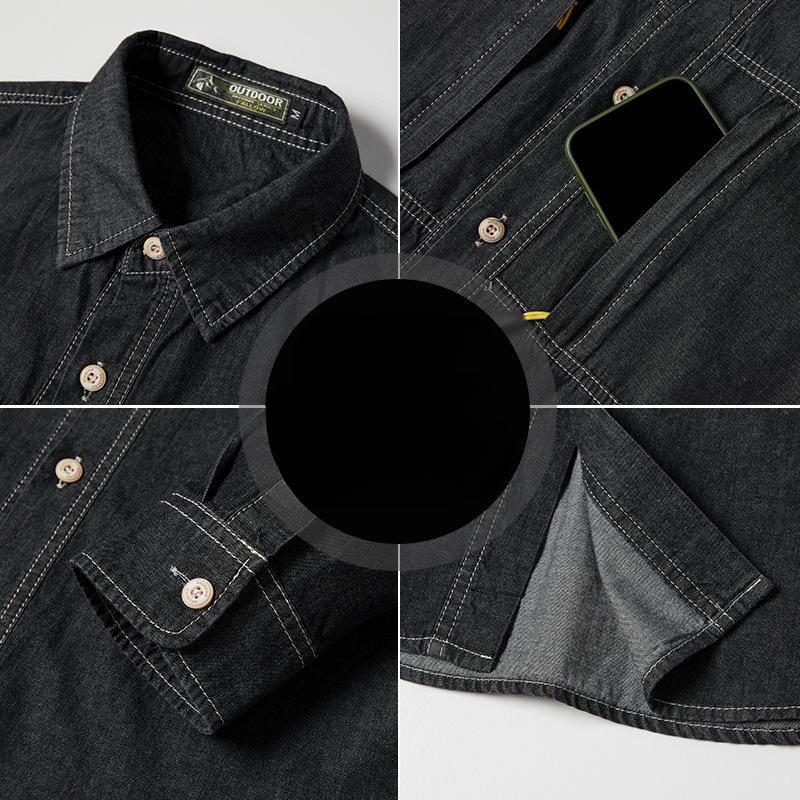 New Spring And Autumn Men'S Loose Tooling Denim Shirt Outdoor Casual Retro Young And Middle-Aged Shirt Men'S Inch Shirt
