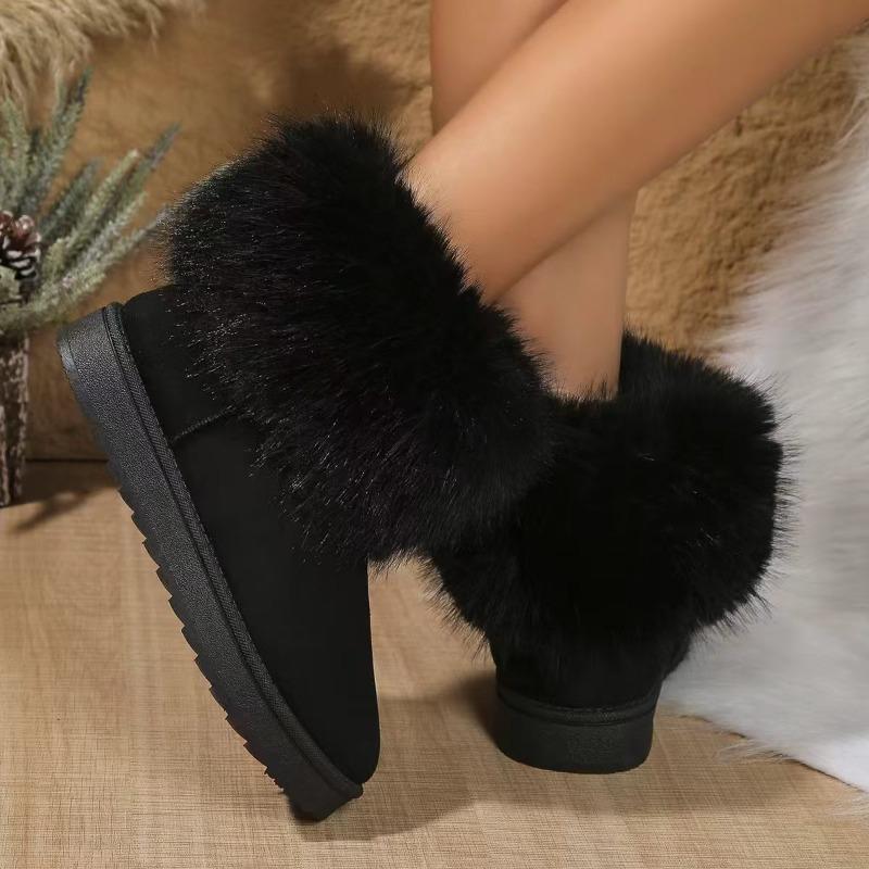 Large size snow boots women's cotton shoes piled and thickened outer wear casual warm fluffy boots