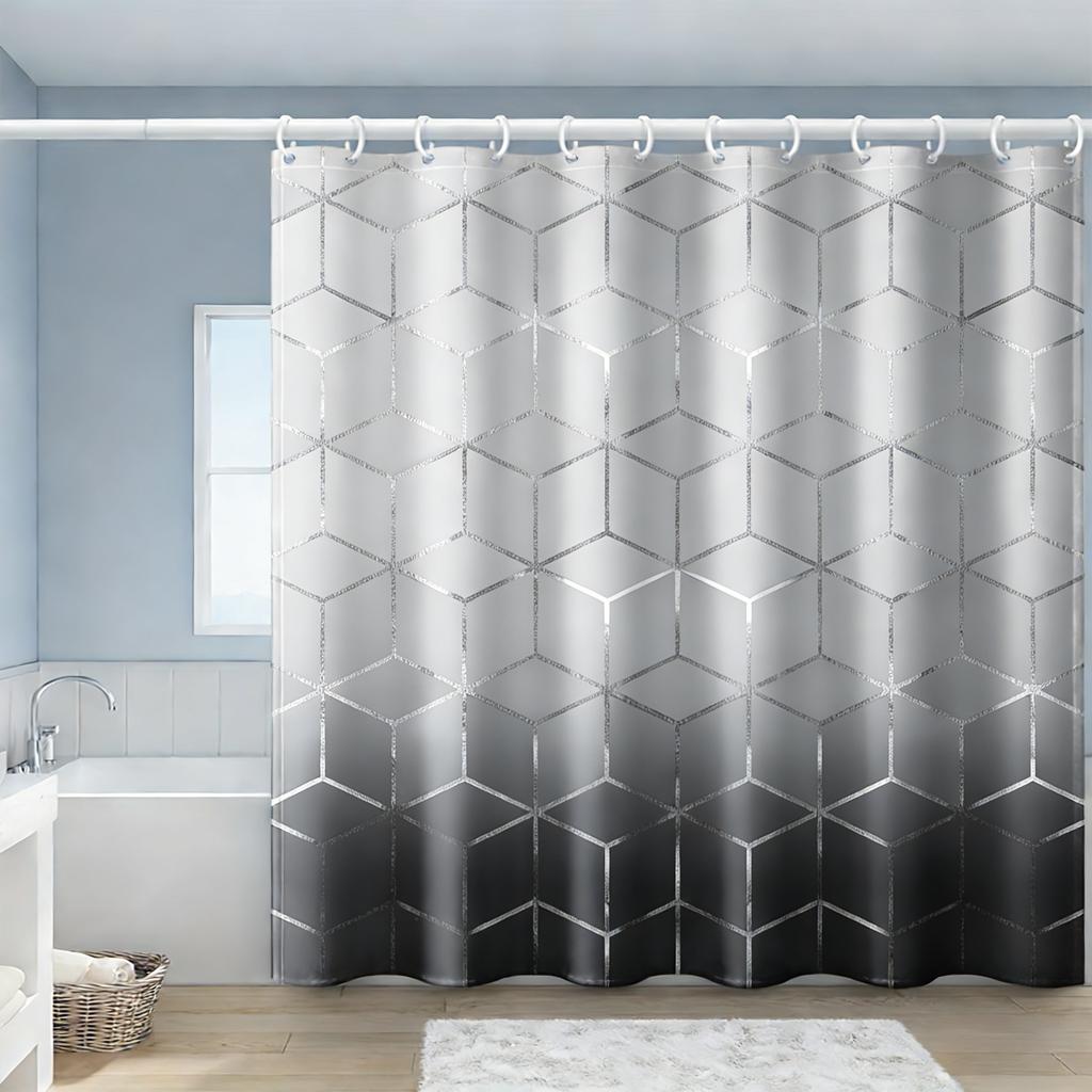 3D Black Geometric Chevron Pattern Waterproof Shower Curtain For Modern Bathroom