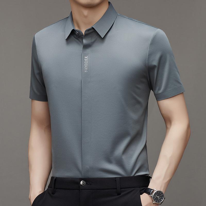 Рубашка с коротким рукавом мужская тонкая негладкая рубашка корейская деловая — фото 6