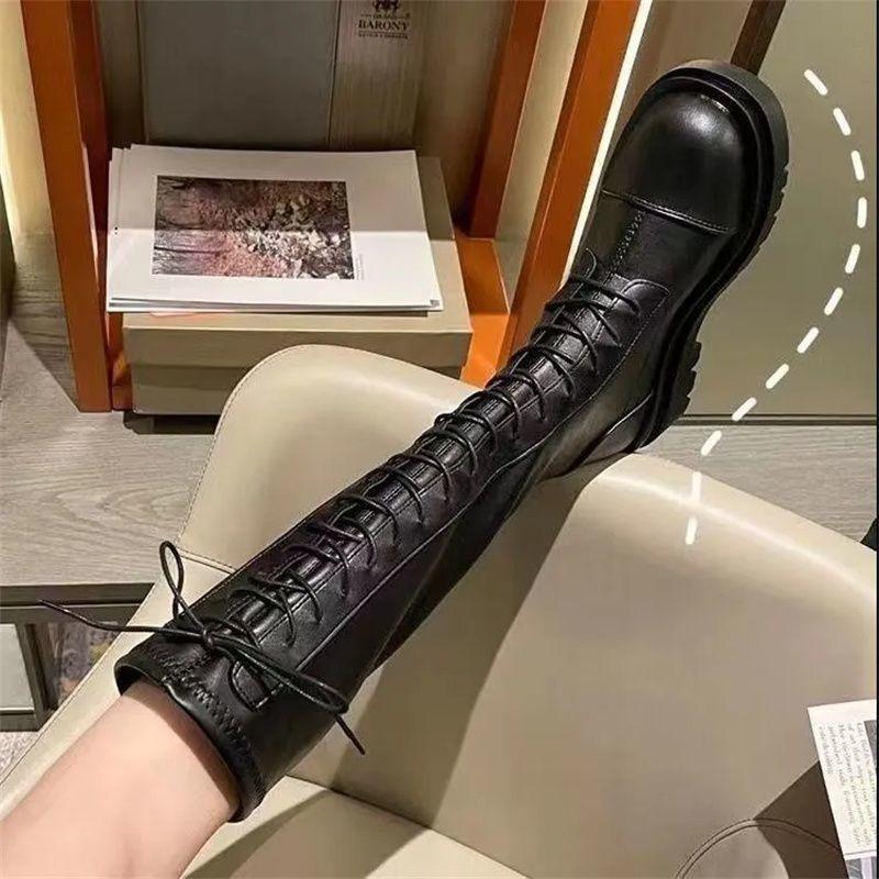 British Style Knight Boots Women's 2025 New Knee Boots Slim Tall Thick-soled Brown Boots Elastic Boots