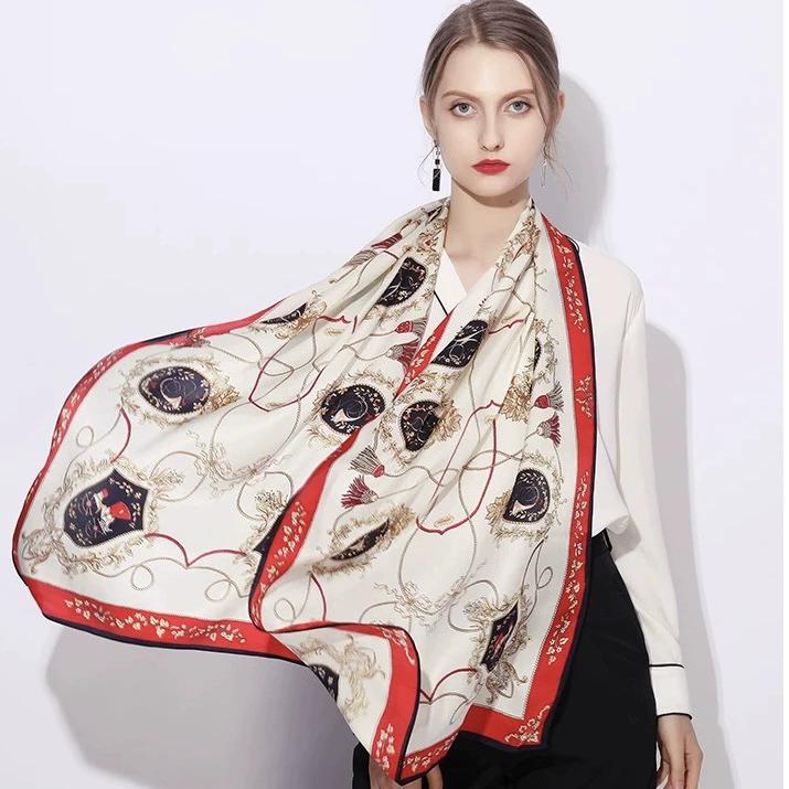 New 100% Natural Real Silk Scarf Women Luxury High Quality long  Fashion Neckerchief Lady Shawl Wraps Hijab Bandana Scarves
