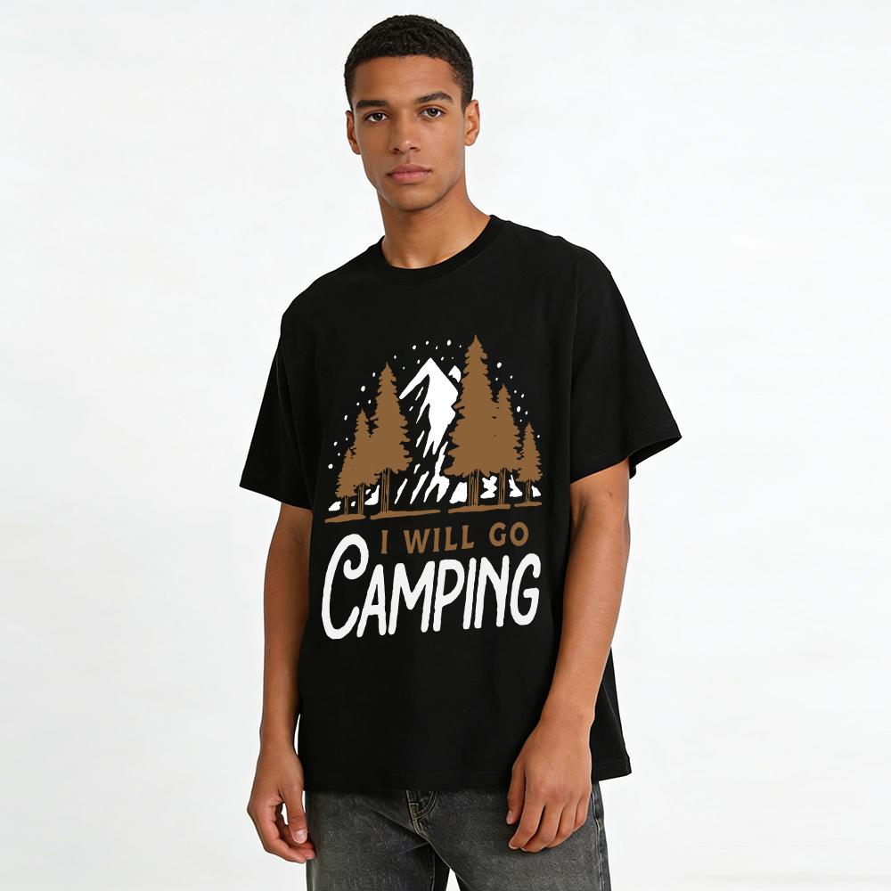 I Will Go Camping Pine Tree Print Casual Outdoor T-Shirt For Men Women Pure cotton T-shirt