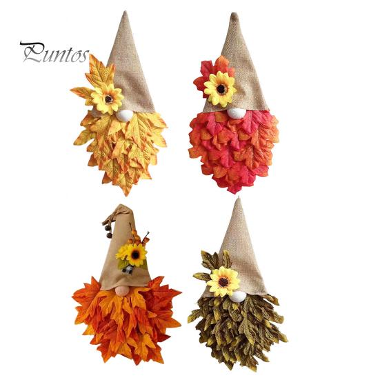 Front Door Hanging Wreath Autumn Gnome Maple Leaf with LED Lights, Rustic Pointed Hat Fall Hanging, Farmhouse Harvest Thanksgiving Home Decor Vintage